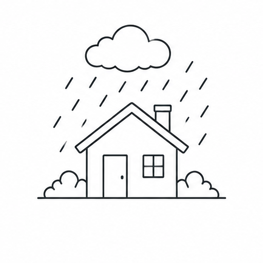 Casa bajo lluvia intensa